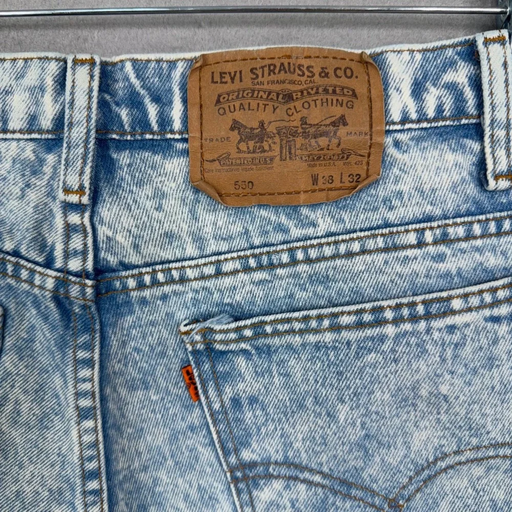 Levis Jeans Men 38x32 Light Blue Acid Wash Relaxed Fit Tapered Orange Tab 90s